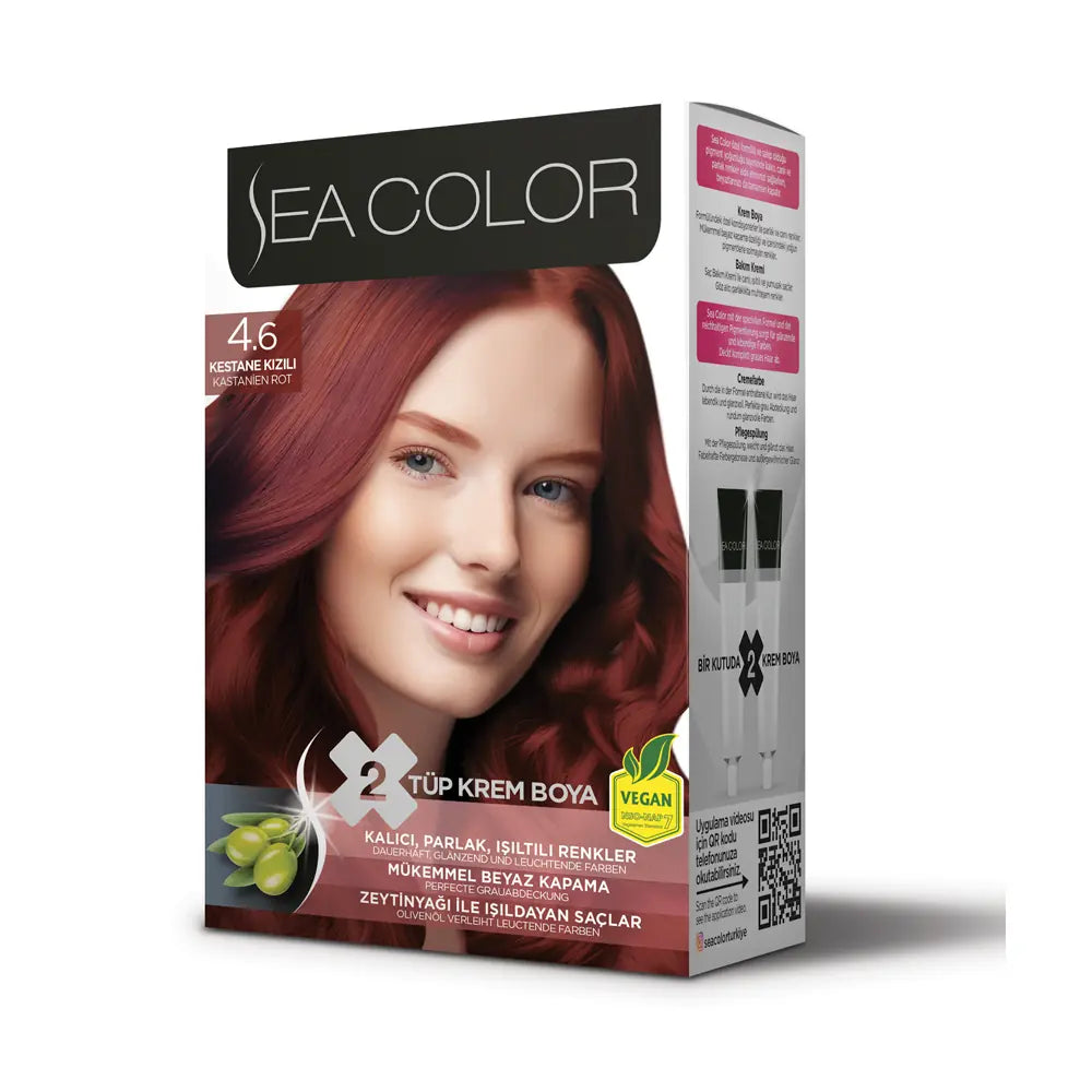 Sea Color Permanent Hair Color Duo 4.6 Chestnut Red by Beauty Care Bag