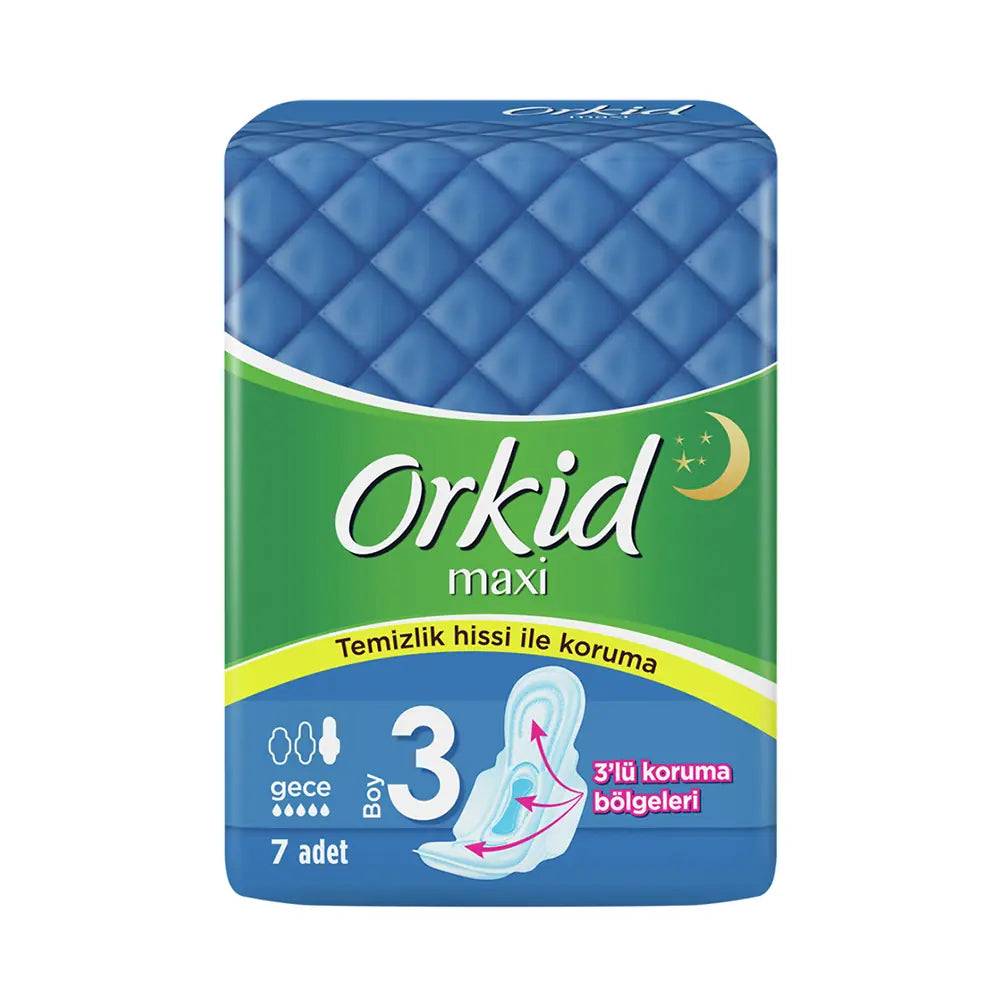 Orkid Maxi Night Sanitary Pads for Leak Protection 7 Count by Beauty Care Bag