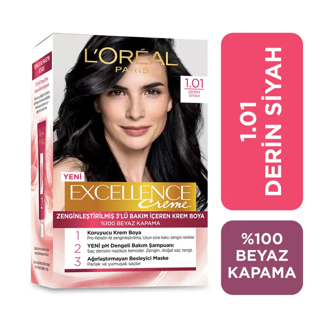 Loreal Excellence Creme Hair Dye 1-01 Deep Black by Beauty Care Bag