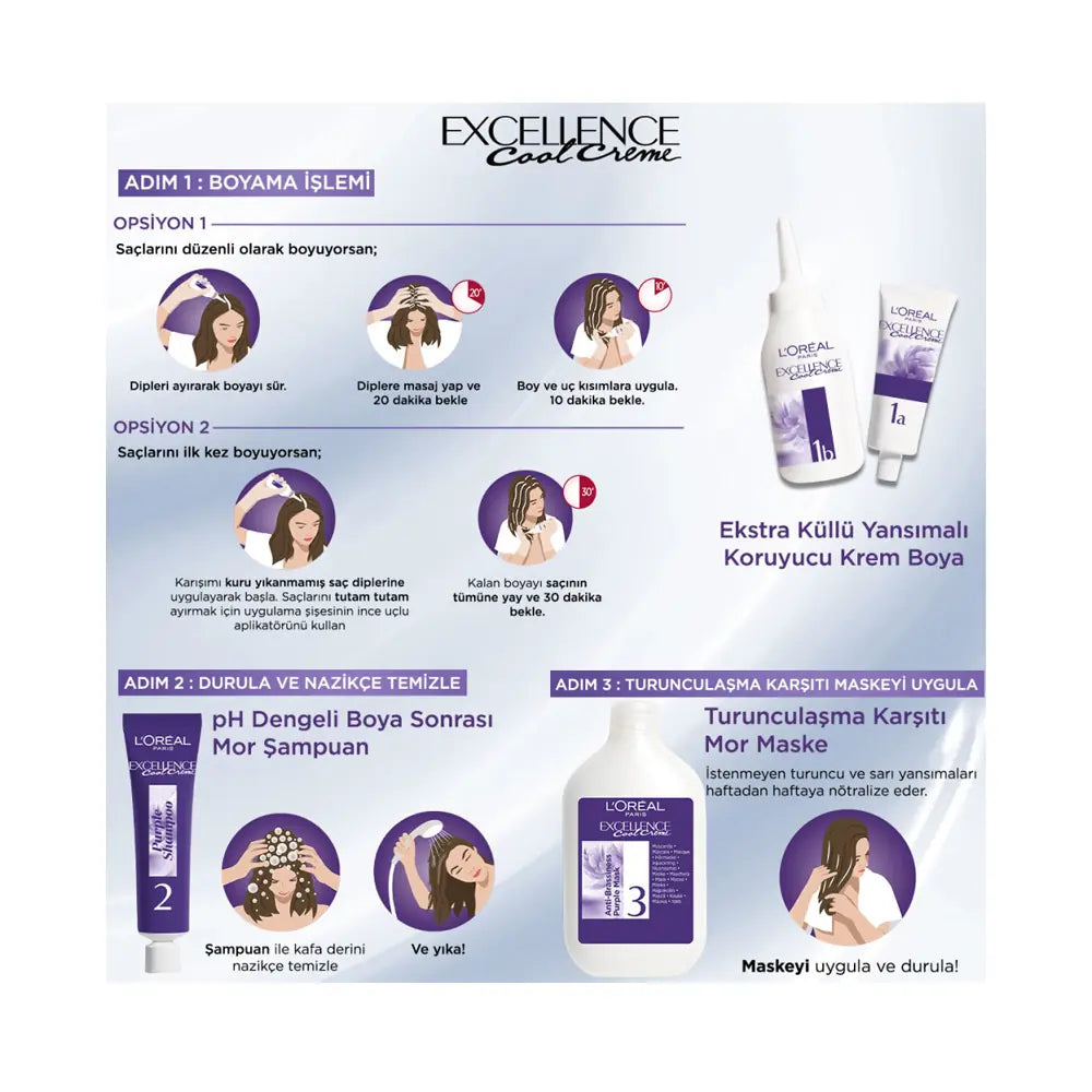 L'Oreal Excellence Cool Creme 3-11 Extra Ash Dark Brown Hair Dye by Beauty Care Bag
