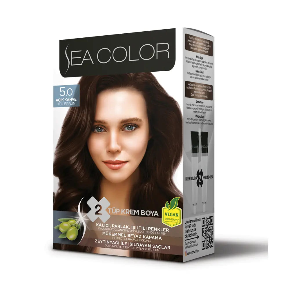 Sea Color Permanent Hair Color Set 5.0 Light Brown by Beauty Care Bag