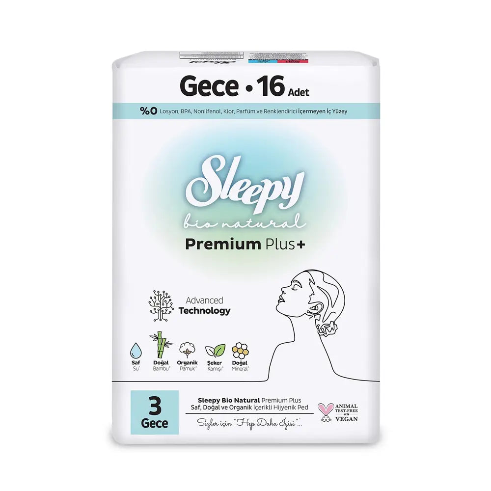 Sleepy Bio Natural Night Sanitary Pads for Heavy Flow 16 Count by Beauty Care Bag