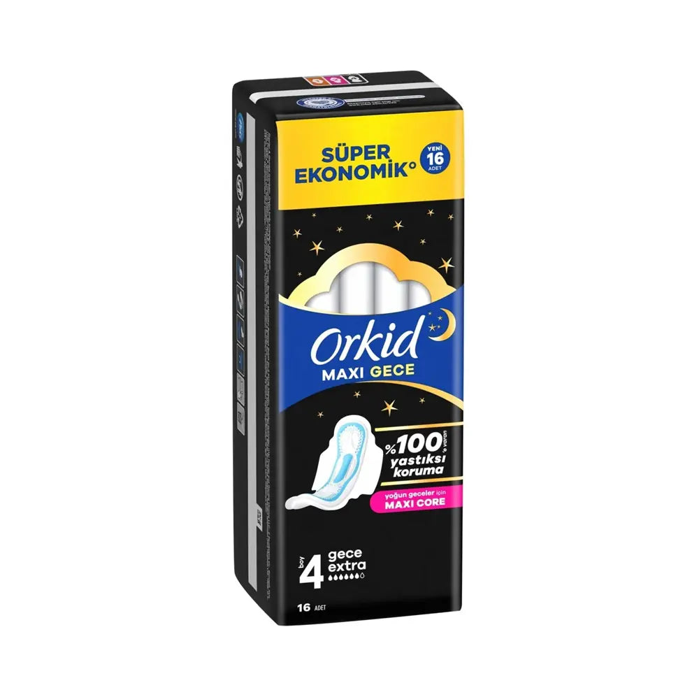 Orkid Maxi Night Sanitary Pads for Overnight Protection 16-Count by Beauty Care Bag