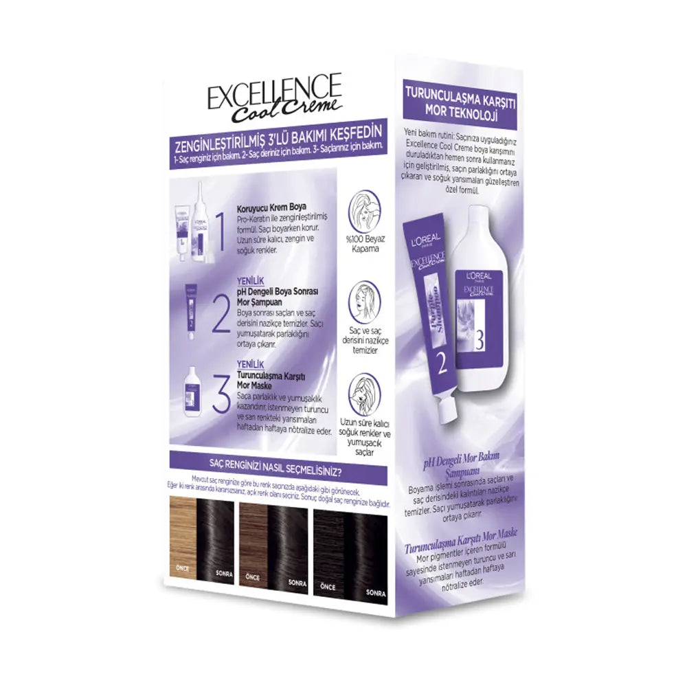 L'Oreal Excellence Cool Creme 3-11 Extra Ash Dark Brown Hair Dye by Beauty Care Bag
