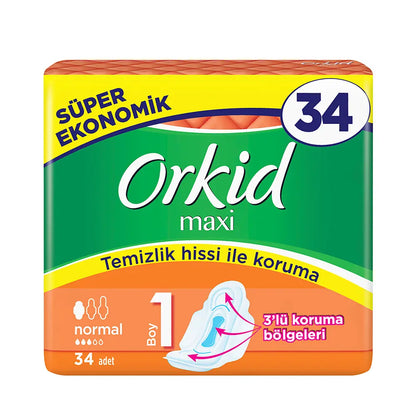 Orkid Maxi Normal Size 1 Sanitary Pads for Daily Comfort 34 Count by Beauty Care Bag