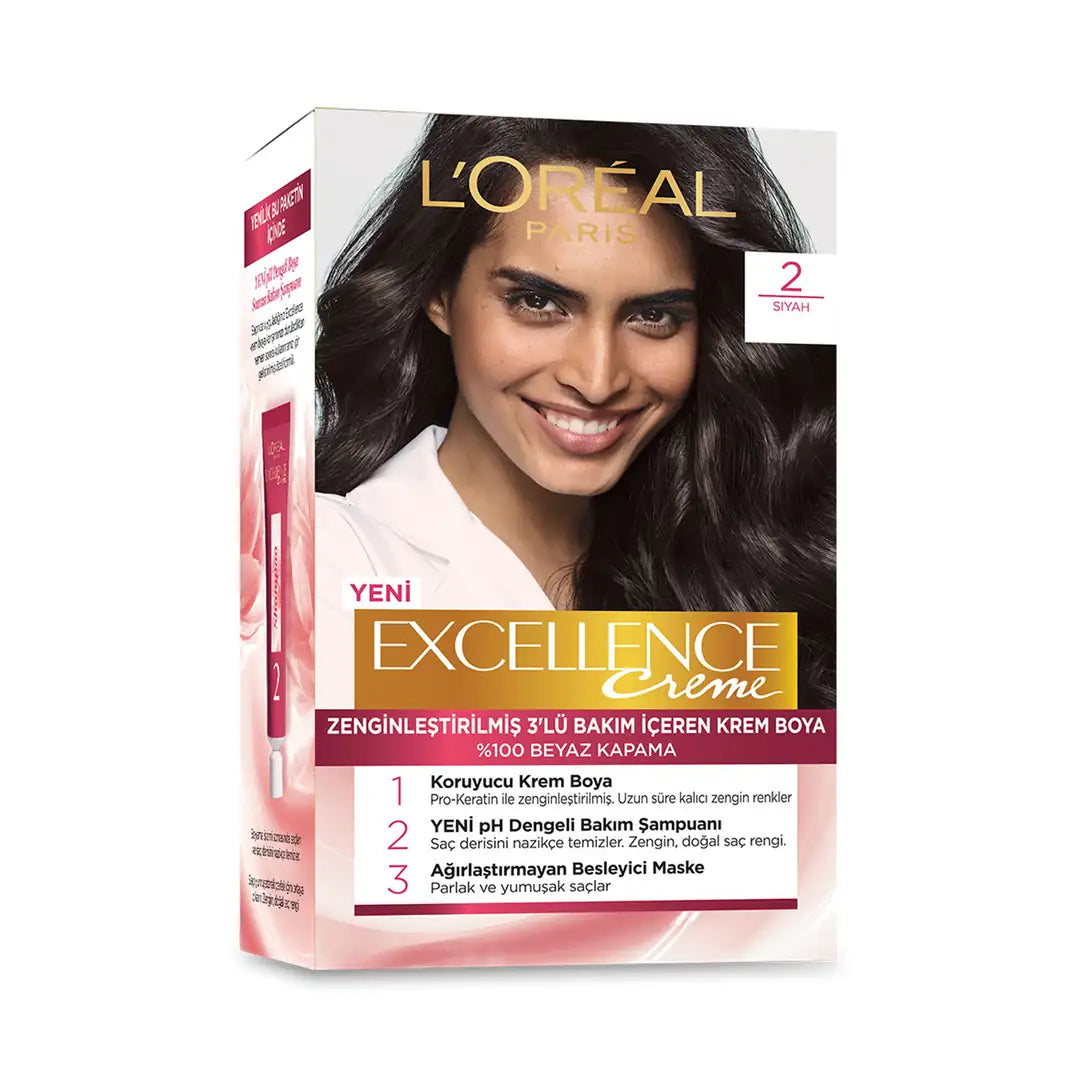L'Oreal Paris Excellence Creme Hair Dye 2 Black for Rich Color by Beauty Care Bag