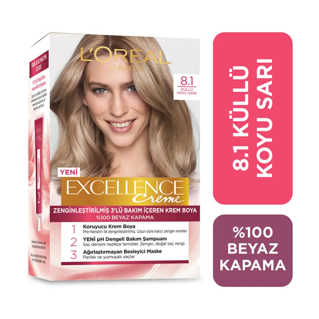 L'Oreal Excellence Creme Hair Dye 8.1 Ash Dark Blonde by Beauty Care Bag