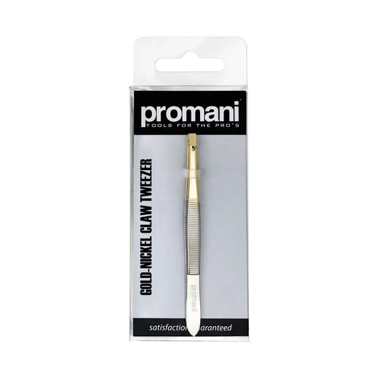 Promani Flat Tip Tweezers Gold & Nickel Pr-918 for Brow Shaping by Beauty Care Bag