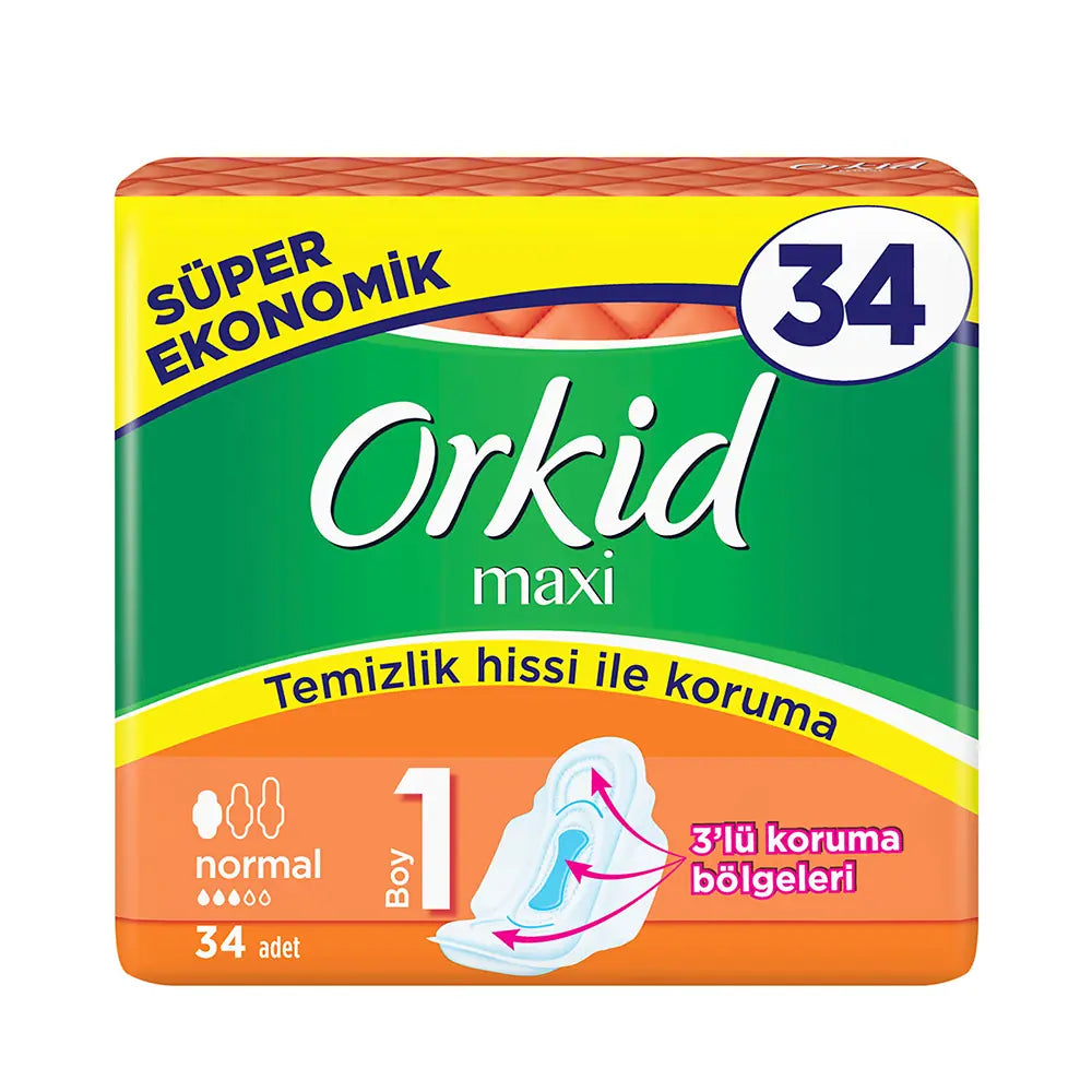 Orkid Maxi Normal Size 1 Sanitary Pads for Daily Comfort 34 Count by Beauty Care Bag