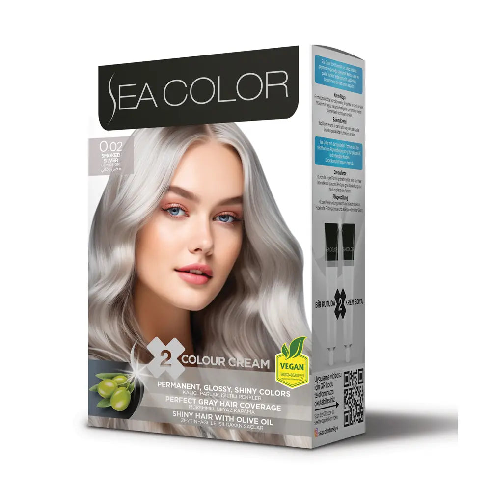 Sea Color 0.02 Silver Grey Hair Dye Set for Vibrant Color (2-Pack) by Beauty Care Bag
