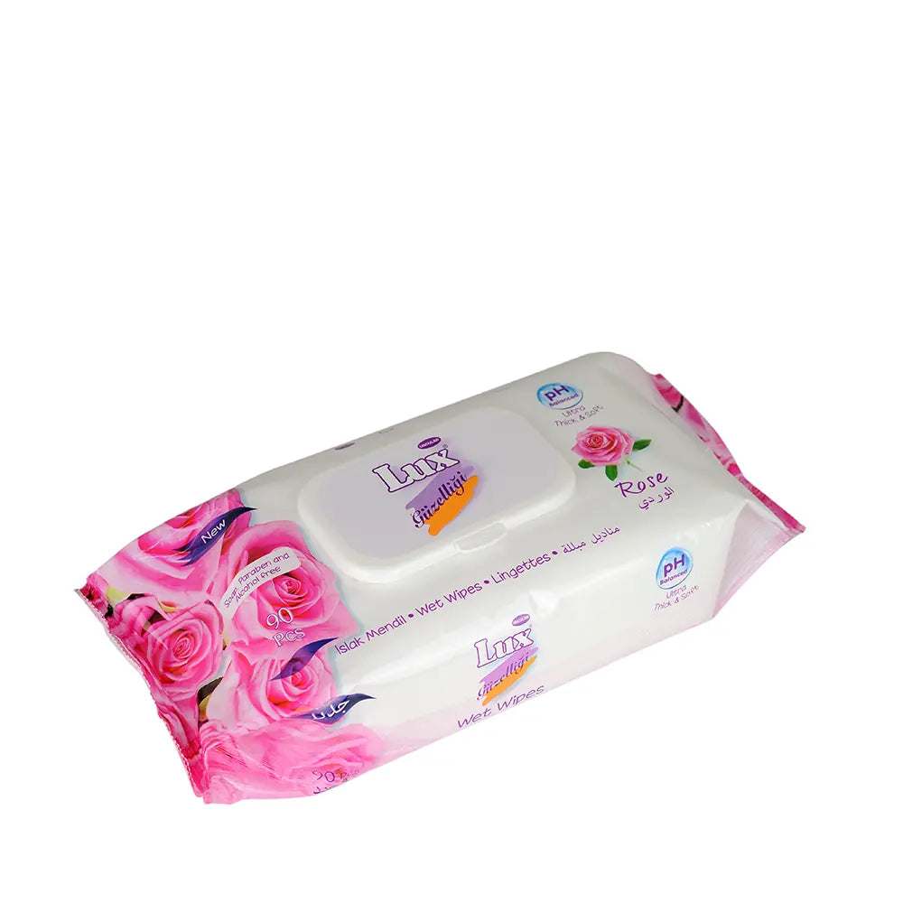 Lux Rose Scented Wet Wipes for Gentle Cleansing 90 Count by Beauty Care Bag