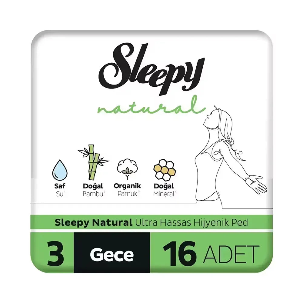 Sleepy Natural Night Sanitary Pads for Overnight Protection 16 Count by Beauty Care Bag