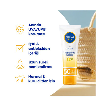 Nivea Sun Q10 Anti-Aging Face Cream for Sun Protection 50ml by Beauty Care Bag