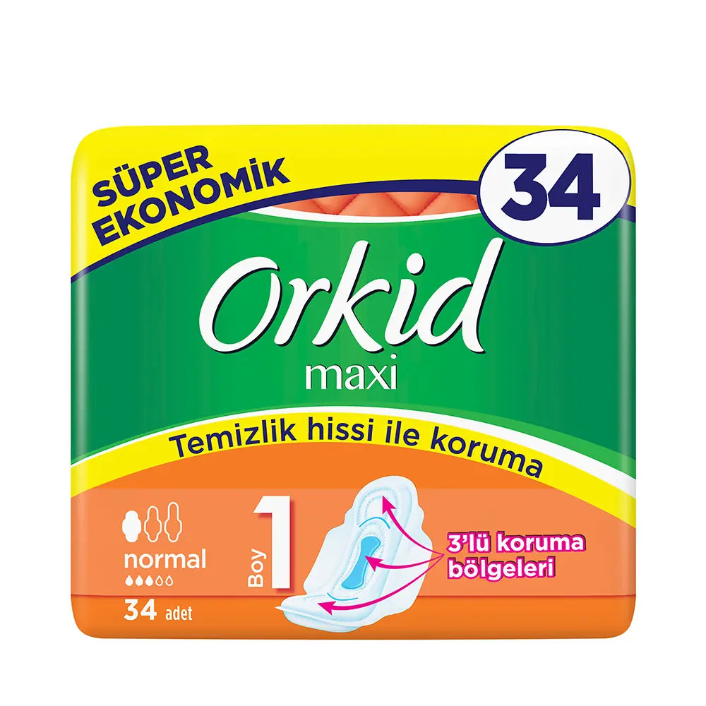 Orkid Maxi Normal Size 1 Sanitary Pads for Daily Comfort 34 Count by Beauty Care Bag