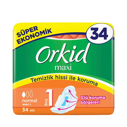 Orkid Maxi Normal Size 1 Sanitary Pads for Daily Comfort 34 Count by Beauty Care Bag