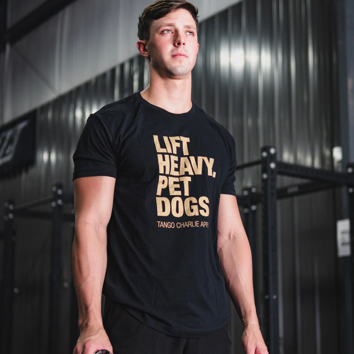 Lift Heavy. Pet Dogs. - Tee by Tango Charlie Apparel