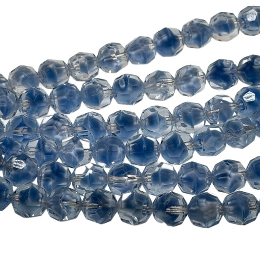 Vintage German Glass Beads 1940s Givré Light Blue Faceted 10mm - 30 Bead Strand by Continental Bead Suppliers