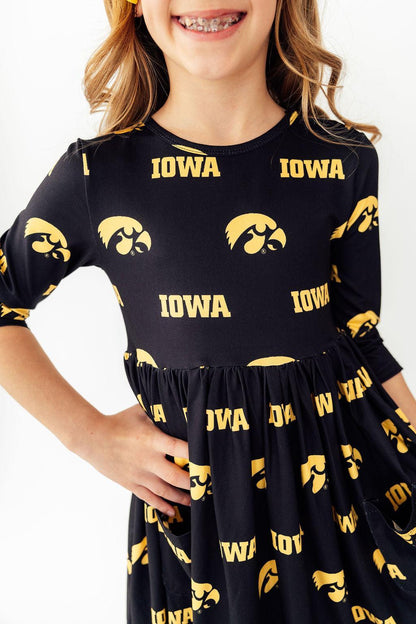 Iowa Black Tigerhawk 3/4 Sleeve Pocket Twirl DressTwirl Dress - 3/4 - PocketTorqelo.com