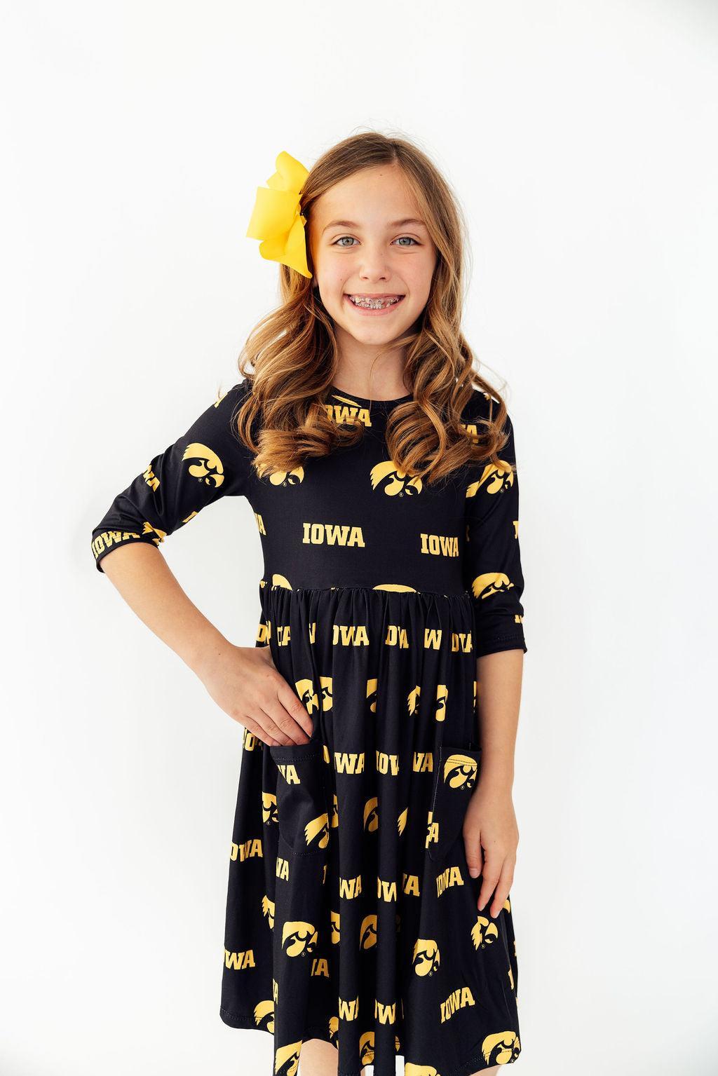 Iowa Black Tigerhawk 3/4 Sleeve Pocket Twirl DressTwirl Dress - 3/4 - PocketTorqelo.com