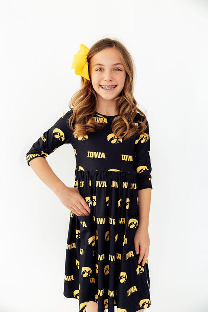 Iowa Black Tigerhawk 3/4 Sleeve Pocket Twirl DressTwirl Dress - 3/4 - PocketTorqelo.com