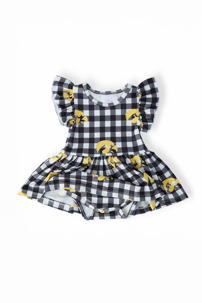 Iowa Plaid Tigerhawk S/S Flutter Twirl BodysuitTwirl Bodysuit - S/S FlutterTorqelo.com