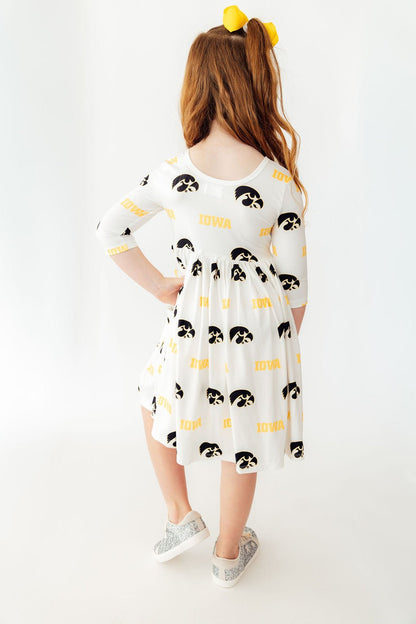 Iowa White Tigerhawk 3/4 Sleeve Pocket Twirl DressTwirl Dress - 3/4 - PocketTorqelo.com