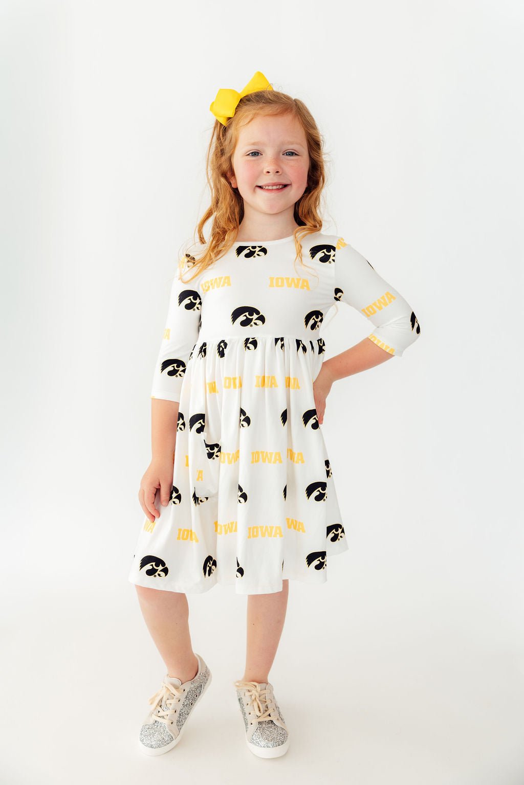 Iowa White Tigerhawk 3/4 Sleeve Pocket Twirl DressTwirl Dress - 3/4 - PocketTorqelo.com