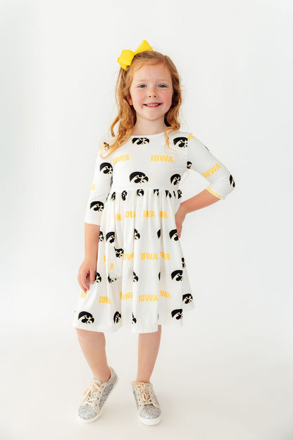 Iowa White Tigerhawk 3/4 Sleeve Pocket Twirl DressTwirl Dress - 3/4 - PocketTorqelo.com
