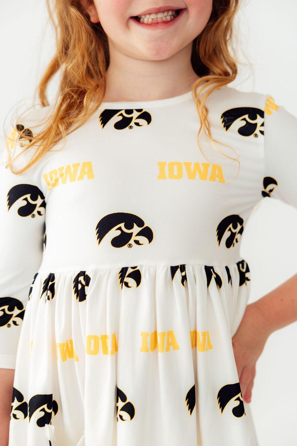 Iowa White Tigerhawk 3/4 Sleeve Pocket Twirl DressTwirl Dress - 3/4 - PocketTorqelo.com