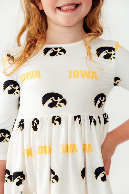 Iowa White Tigerhawk 3/4 Sleeve Pocket Twirl DressTwirl Dress - 3/4 - PocketTorqelo.com