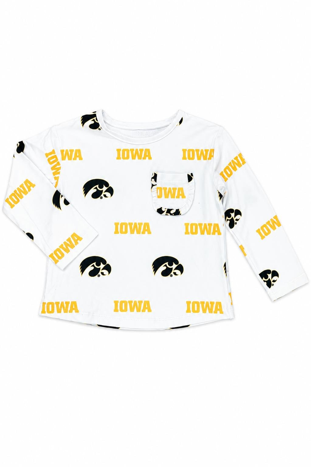 Iowa White Tigerhawk L/S Ruffle Pocket TeeRuffle Pocket Tee-L/STorqelo.com
