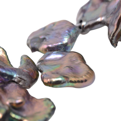 Freshwater Biwa Pearl Rose Petal Beads - Iridescent Purple Green 15 Inch Strand by Continental Bead Suppliers