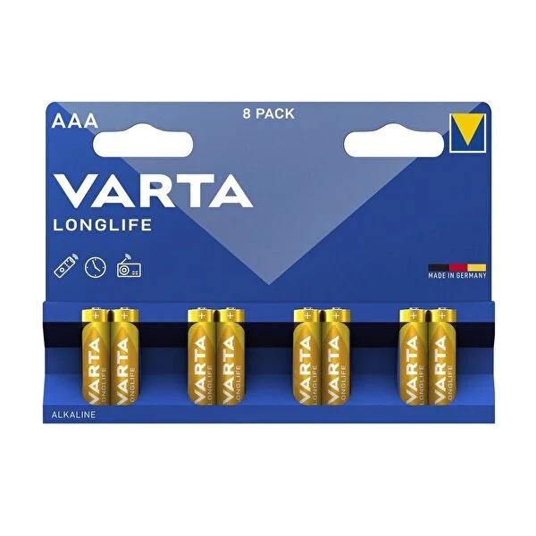 Varta AAA Alkaline Batteries Longlife - 8 Pack, German-Made, Long-Lasting Energy for Low-Drain Devices by Beauty Care Bag