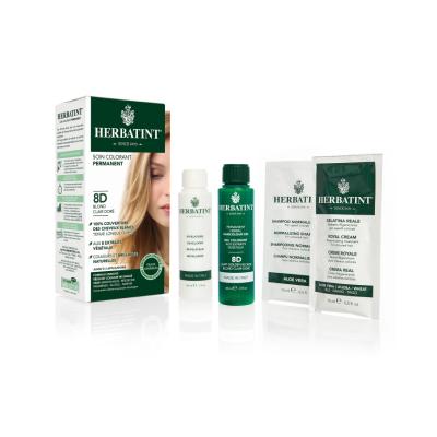 Herbatint 8D Blond Clair Dore: Light Golden Blonde Hair Dye - Natural Herbal Formula, Ammonia & Paraben Free for Sensitive Scalp, Grey Coverage by Beauty Care Bag