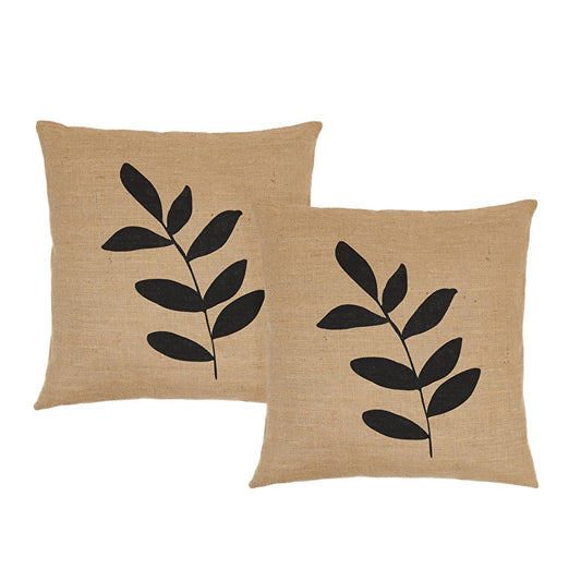 Ocean Home Jute Throw Pillow Cover Set - 2 Leaf Pattern 50x50cm - Natural Fiber, Boho, Rustic Decorative Cushion Covers by Beauty Care Bag