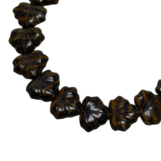 Czech Glass Leaf Beads 13x11mm Dark Tortoise Shell Brown - 20 Beads per Strand by Continental Bead Suppliers
