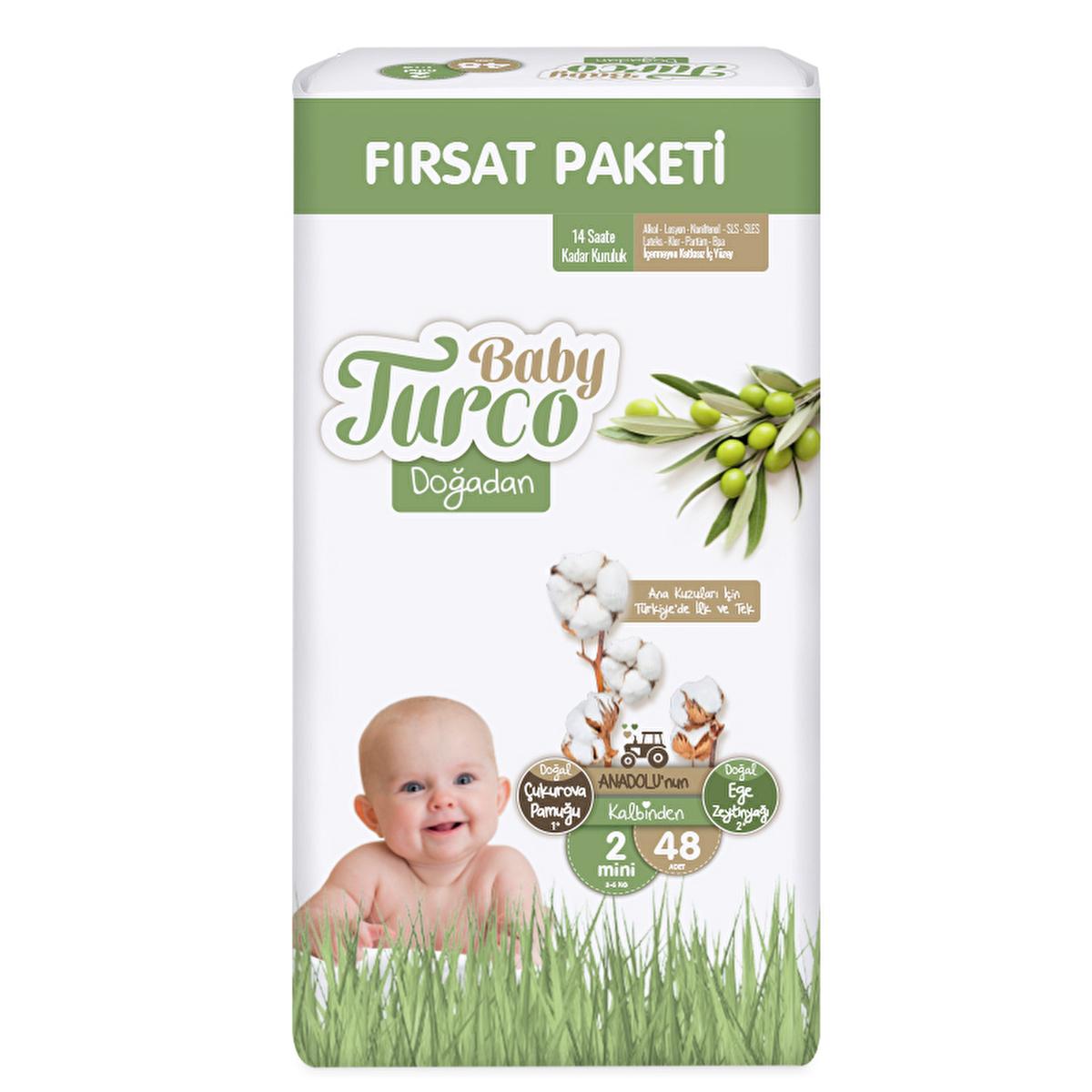 Baby Turco natural cotton baby diapers, size 2, 48 count
