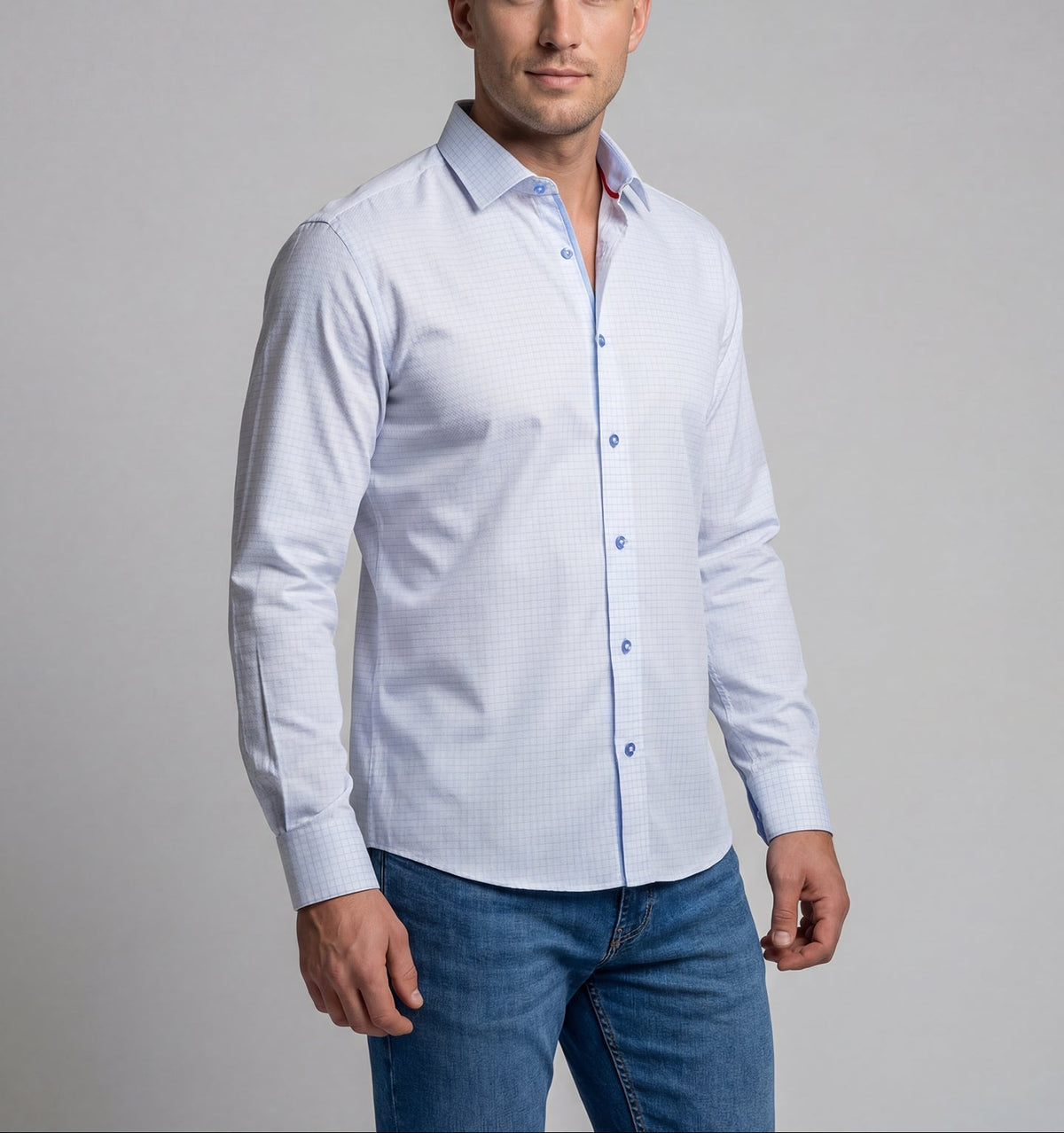 James Button-Up Shirt With Contrast Details // Blue Check // Contemporary Fit (Regular)Shirts & TopsTorqelo.com