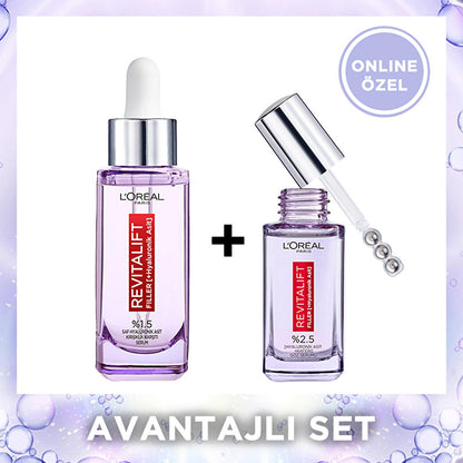 L'Oreal Revitalift: Hyaluronic Acid Anti-Aging Serum Set - Reduce Wrinkles, Dark Circles & Deeply Hydrate for Youthful Skin by Beauty Care Bag