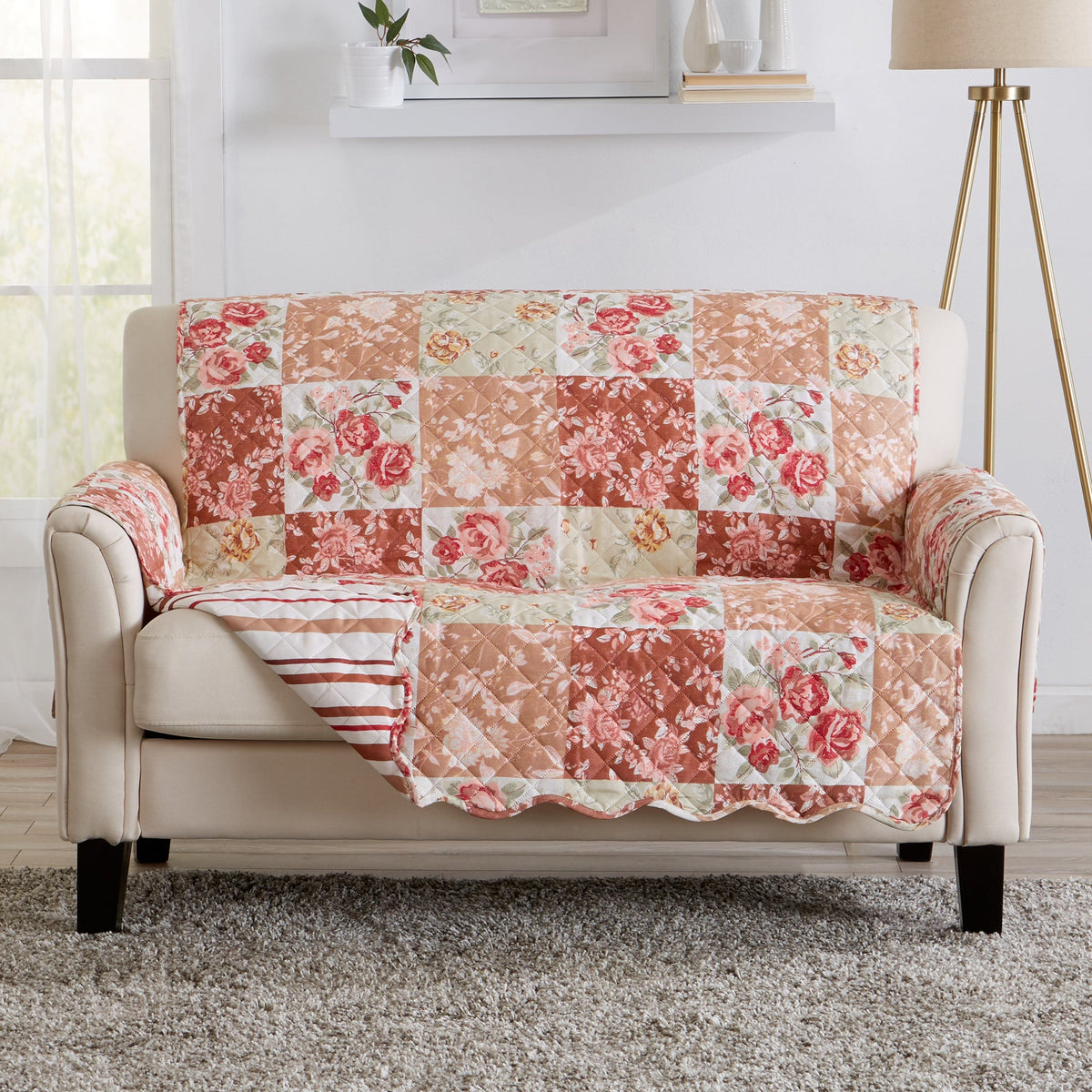 Reversible Floral Patchwork Furniture Protector - Maribel Collection by Great Bay Home