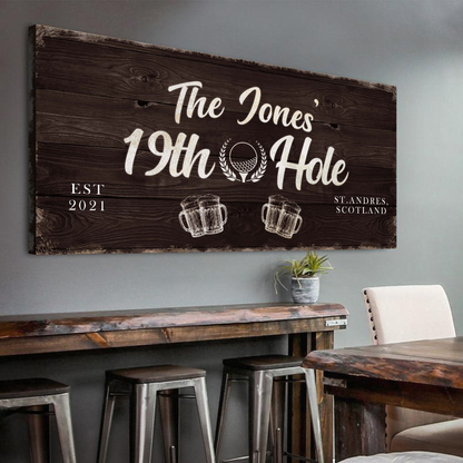 19th Hole personalized golf canvas sign by Tailored Canvases, view 9
