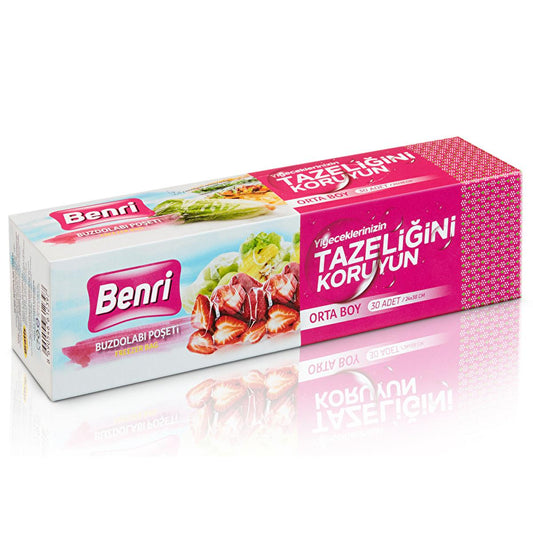 Benri Refrigerator Storage Bags - Medium Size, 30 Count - Food Safe, Transparent, Kitchen Organization by Beauty Care Bag