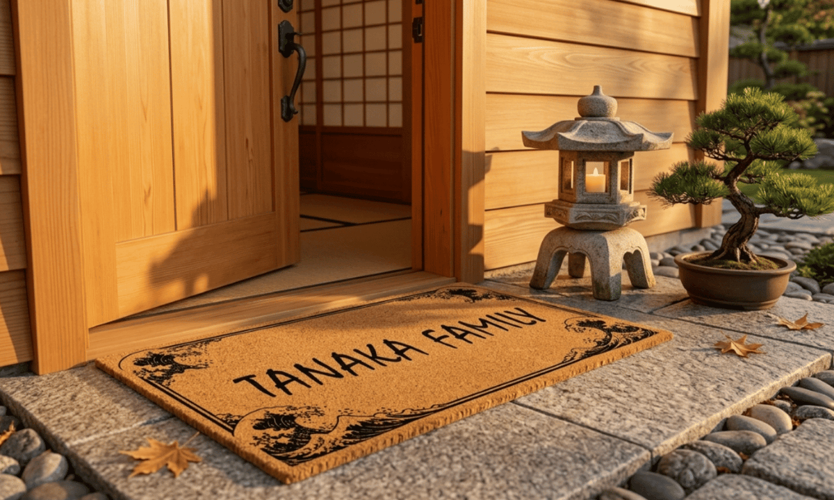 Kanagawa Wave Border Personalized Coir MatTorqelo.com