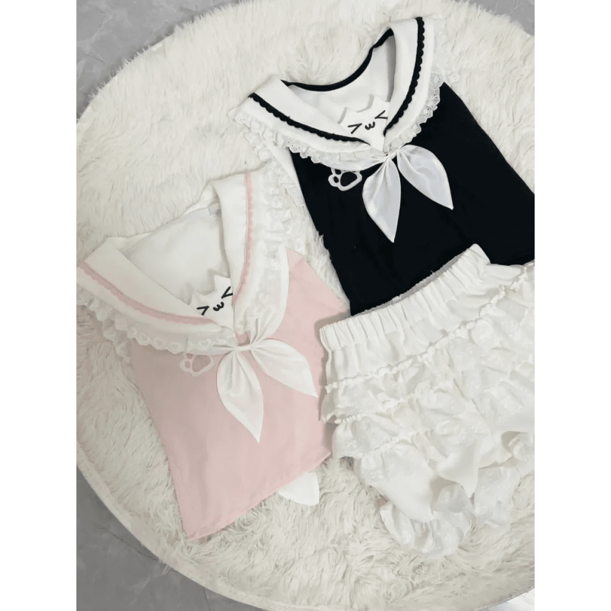Kawaii Cat Lace Sailor Crop TopWomen T-shirtsTorqelo.com