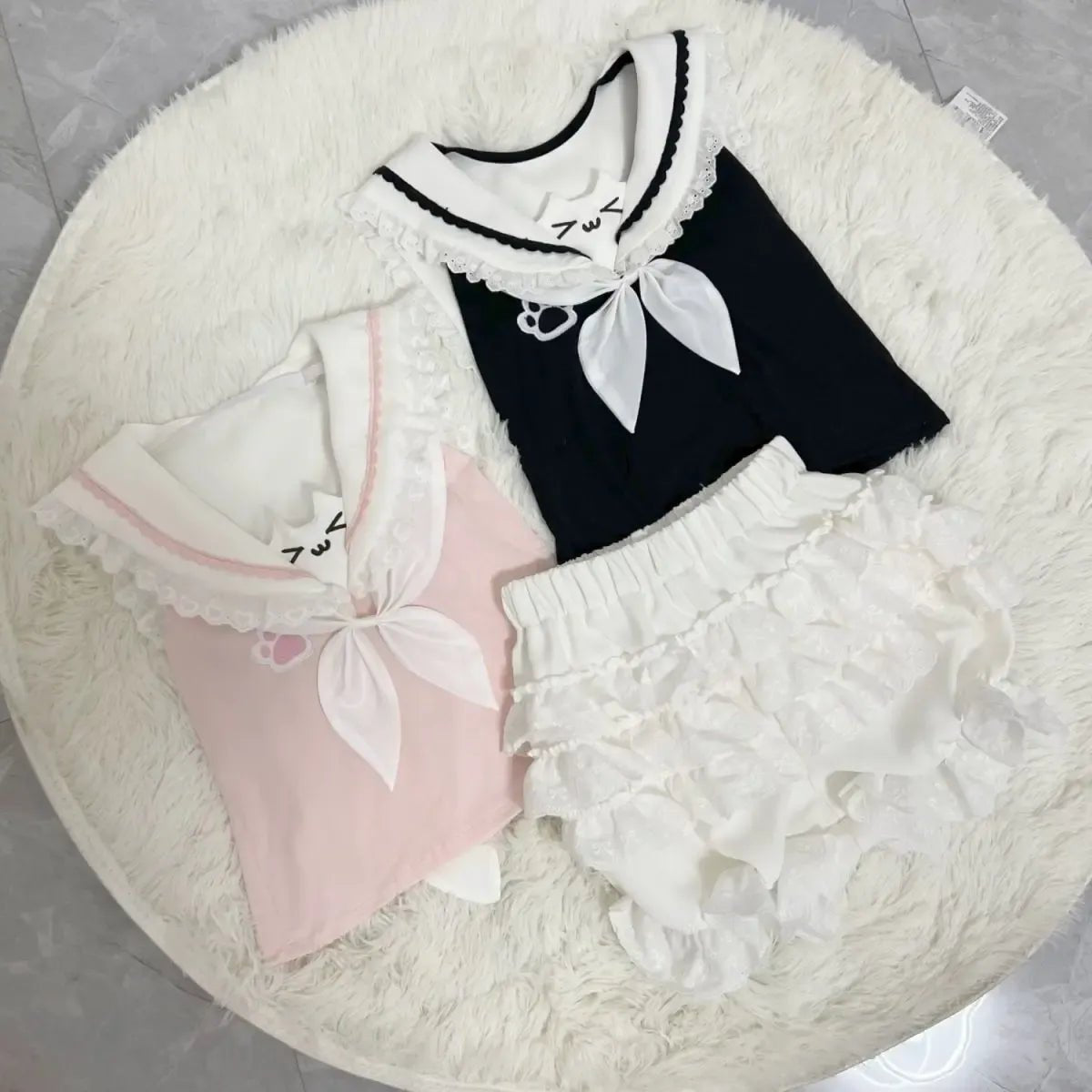 Kawaii Cat Lace Sailor Crop TopWomen T-shirtsTorqelo.com
