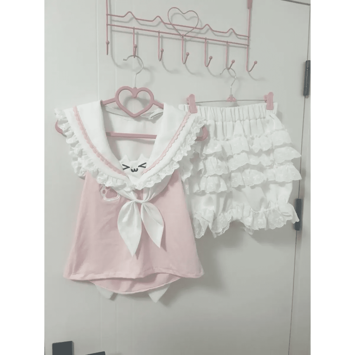 Kawaii Cat Lace Sailor Crop TopWomen T-shirtsTorqelo.com