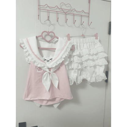 Kawaii Cat Lace Sailor Crop TopWomen T-shirtsTorqelo.com