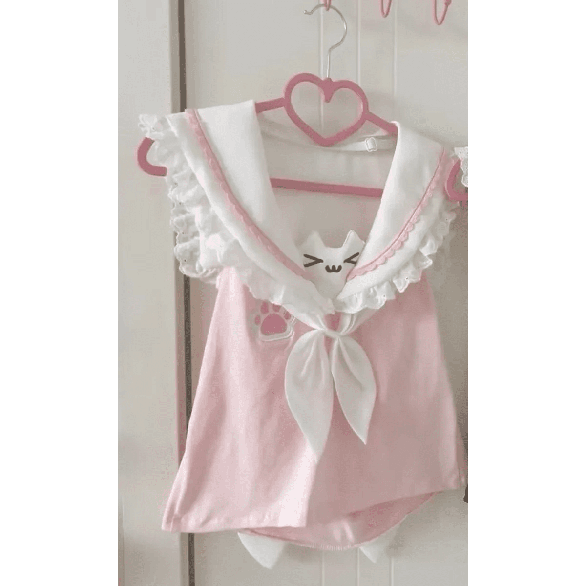 Kawaii Cat Lace Sailor Crop TopWomen T-shirtsTorqelo.com