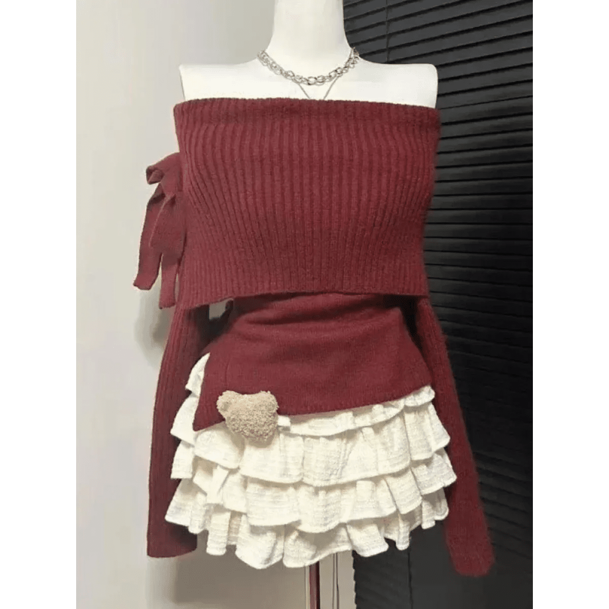 Kawaii Off-Shoulder Knit Lace SetSetsTorqelo.com