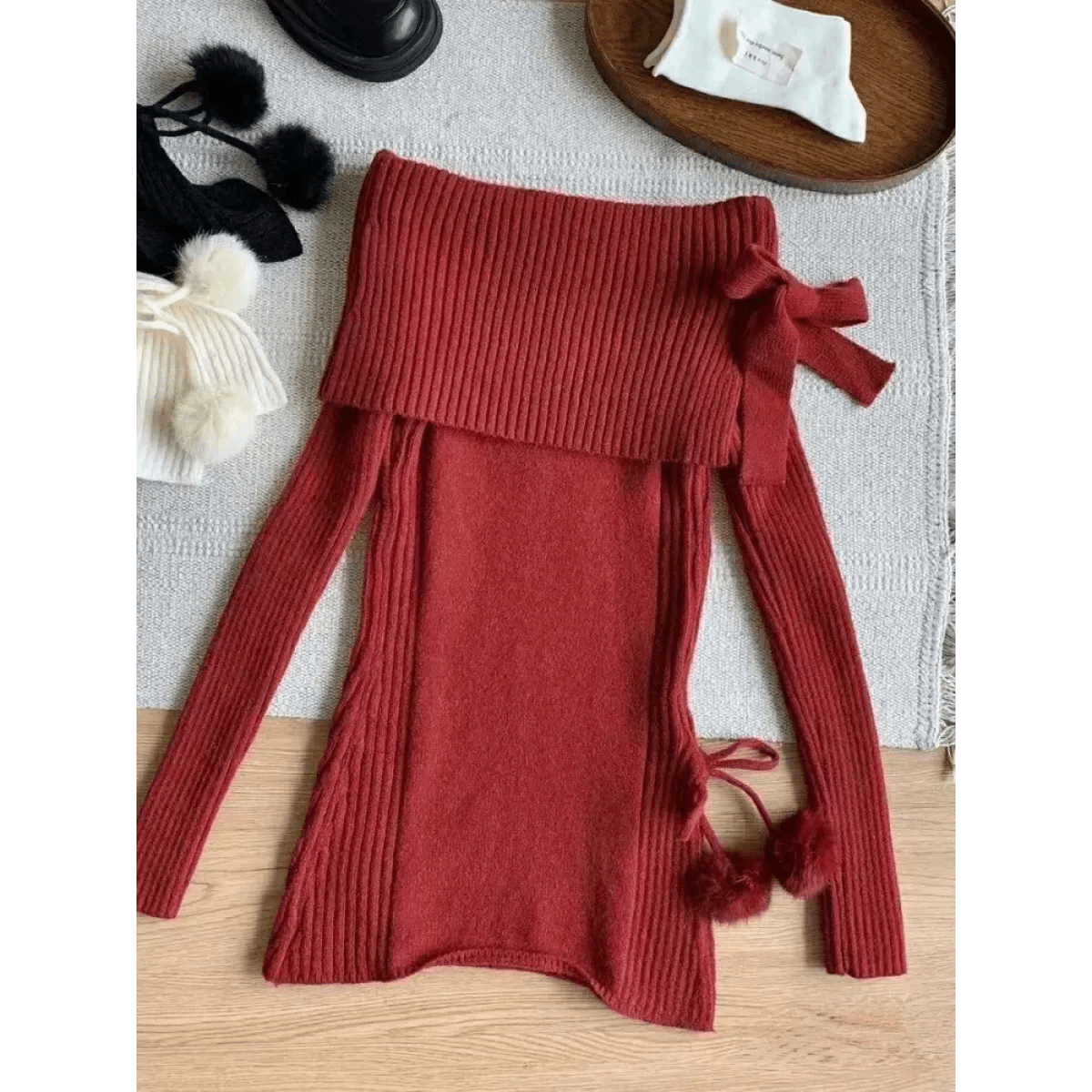 Kawaii Off-Shoulder Knit Lace SetSetsTorqelo.com